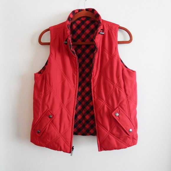 New York & Co. Rev. Buffalo Plaid/Red Vest Sz. PM - Picture 5 of 10